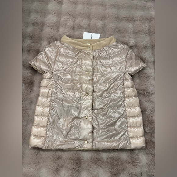 HERNO Gold-tone lurex short sleeve puffer jacket 42 - Picture 9 of 17